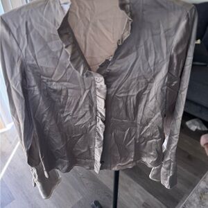 LAFAYETTE 148NY women’s silver silk long sleeve blouse size 10